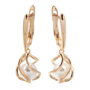 Hollow Pearl Drop Luxury Earrings – Rose Gold & Zircon