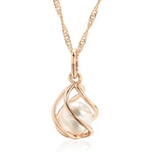 Hollow Pearl Luxury Pendant Necklace – Rose Gold & Zircon