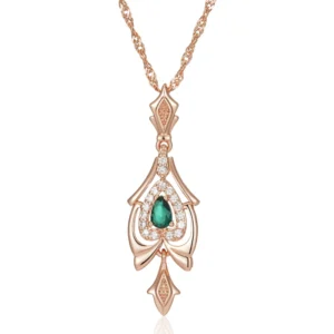 Green Flower Luxury Pendant Necklace – Rose Gold & Zircon