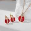 Red Enamel Drop Luxury Earrings – Rose Gold & Zircon - Image 3