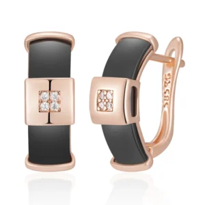 Black Ceramic Drop Luxury Earrings – Rose Gold & Zircon