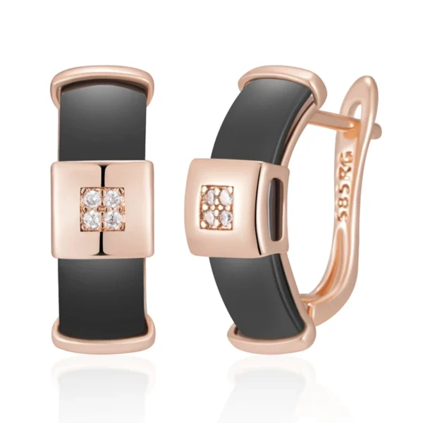 Black Ceramic Drop Luxury Earrings – Rose Gold & Zircon