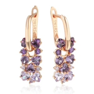 Shiny Purple Drop Luxury Earrings – Rose Gold & Zircon