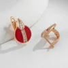 Red Enamel Drop Luxury Earrings – Rose Gold & Zircon - Image 4